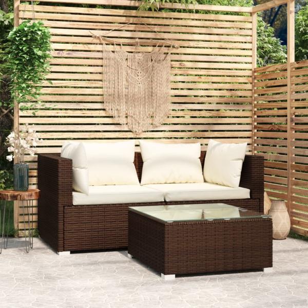 ARDEBO.de - 3-tlg. Garten-Lounge-Set mit Kissen Braun Poly Rattan