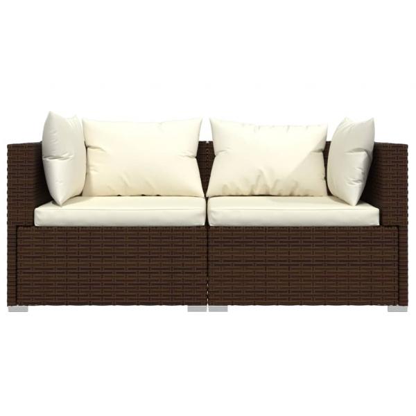 3-tlg. Garten-Lounge-Set mit Kissen Braun Poly Rattan