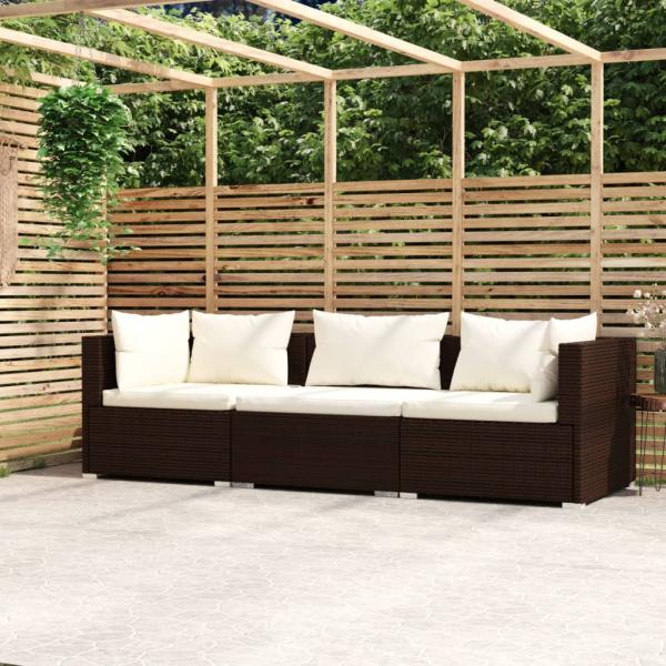 ARDEBO.de - 3-Sitzer-Sofa mit Kissen Braun Poly Rattan