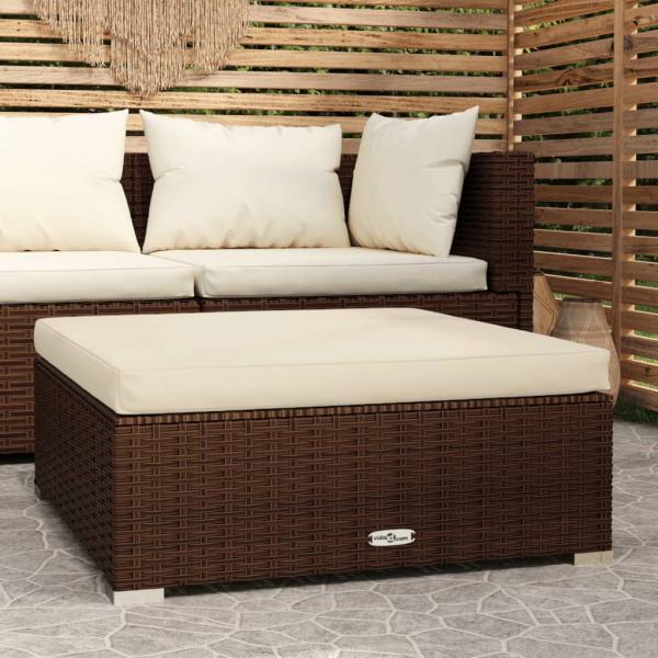 ARDEBO.de - Gartenhocker mit Kissen Braun 70x70x30 cm Poly Rattan