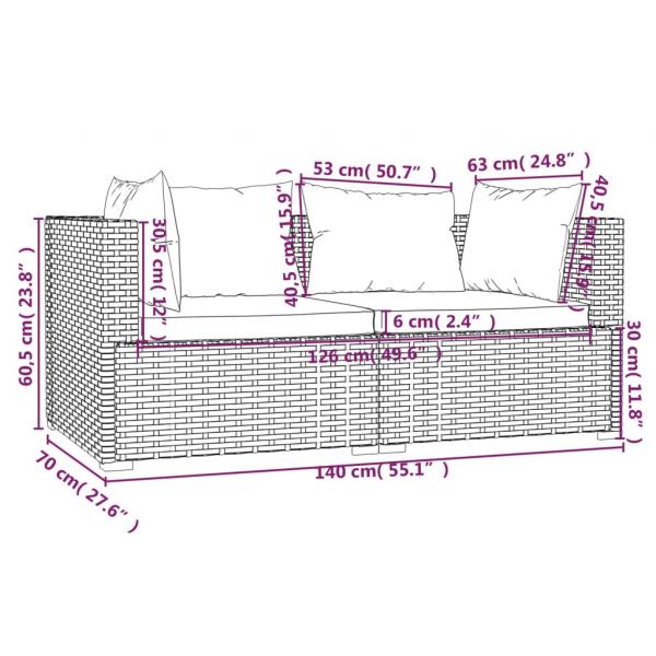 3-tlg. Garten-Lounge-Set mit Auflagen Braun Poly Rattan