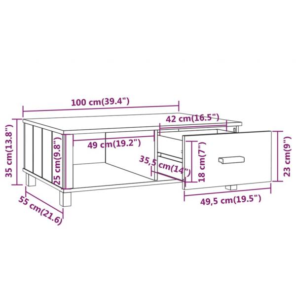 Couchtisch HAMAR Weiß 100x55x35 cm Massivholz Kiefer