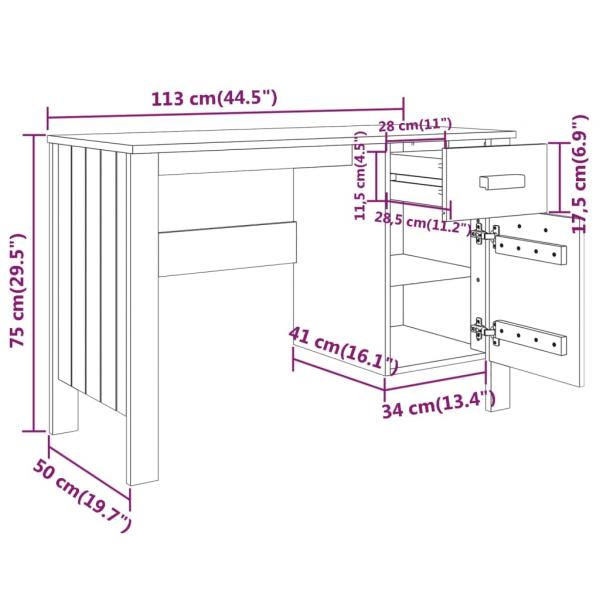 Schreibtisch HAMAR Honigbraun 113x50x75 cm Massivholz Kiefer