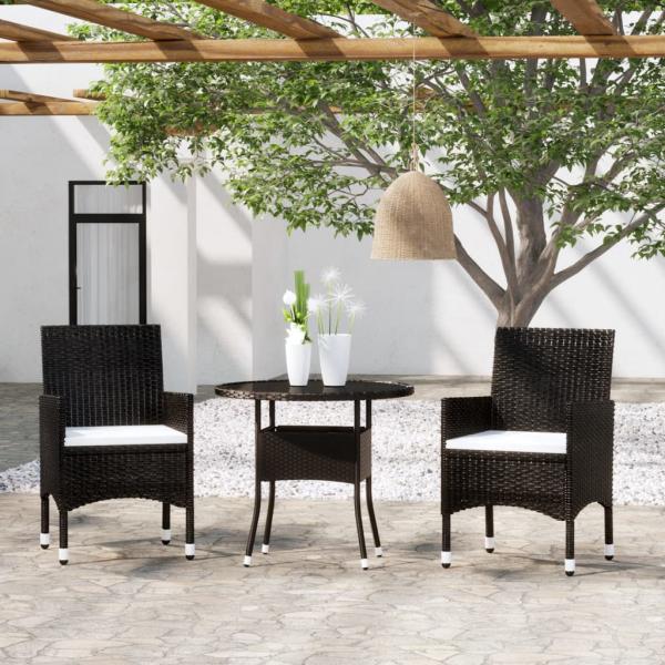 ARDEBO.de - 3-tlg. Garten-Essgruppe Poly Rattan Schwarz