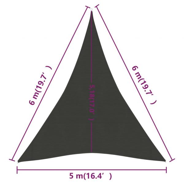 Sonnensegel 160 g/m² Anthrazit 5x6x6 m HDPE