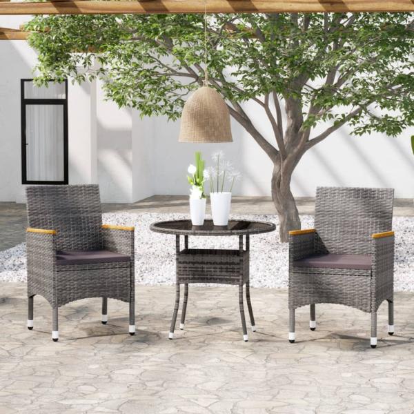 ARDEBO.de - 3-tlg. Garten-Essgruppe Poly Rattan Grau