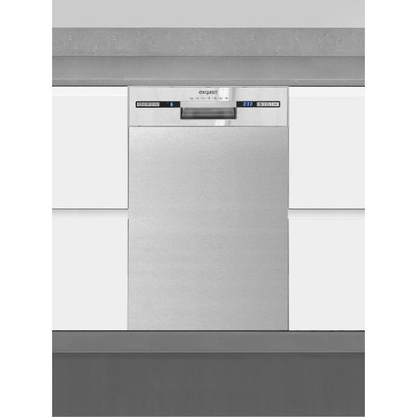 Exquisit EGSP9309-EF-030E Teilintegrierter Geschirrspüler, 45 cm breit, 9 Maßgedecke, Power+, 7 Programme, ECO, Startzeitvorwahl, Edelstahl