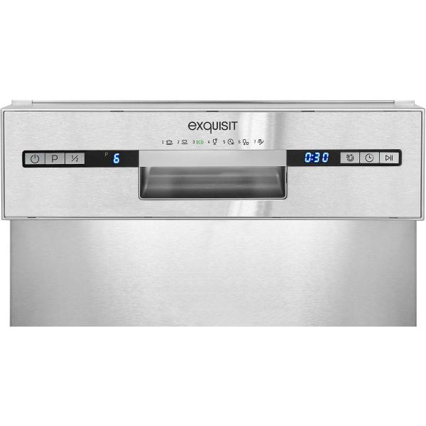 Exquisit EGSP9309-EF-030E Teilintegrierter Geschirrspüler, 45 cm breit, 9 Maßgedecke, Power+, 7 Programme, ECO, Startzeitvorwahl, Edelstahl