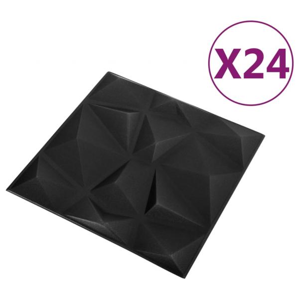 3D-Wandpaneele 24 Stk. 50x50 cm Diamant Schwarz 6 m²