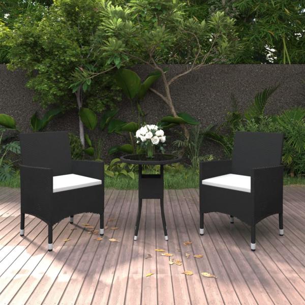 ARDEBO.de - 3-tlg. Garten-Essgruppe Poly Rattan Schwarz