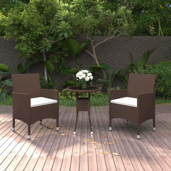 ARDEBO.de - 3-tlg. Garten-Essgruppe Poly Rattan Braun