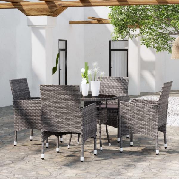 ARDEBO.de - 5-tlg. Garten-Essgruppe Poly Rattan Grau