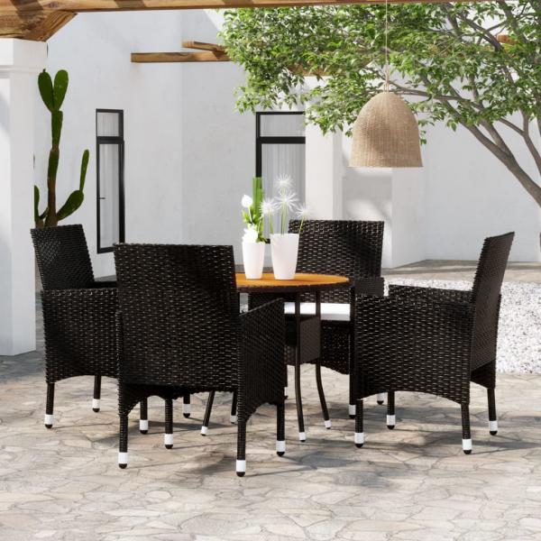 ARDEBO.de - 5-tlg. Garten-Essgruppe Poly Rattan Schwarz