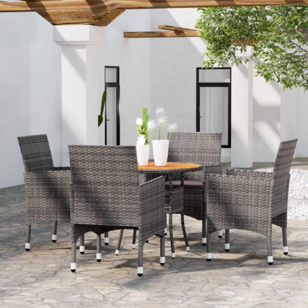 ARDEBO.de - 5-tlg. Garten-Essgruppe Poly Rattan Grau