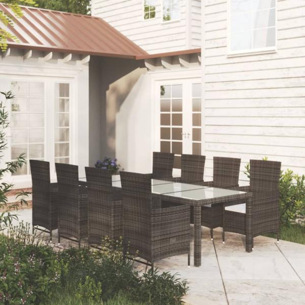 ARDEBO.de - 9-tlg. Garten-Essgruppe mit Auflagen Poly Rattan Braun