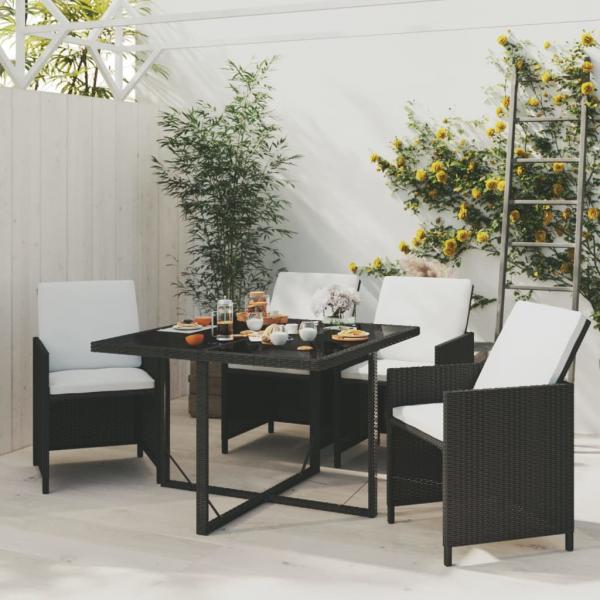 ARDEBO.de - 5-tlg. Garten-Essgruppe mit Kissen Poly Rattan Schwarz