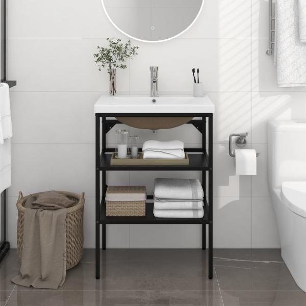 ARDEBO.de - Badezimmer-Waschtischgestell mit Waschbecken Schwarz Eisen