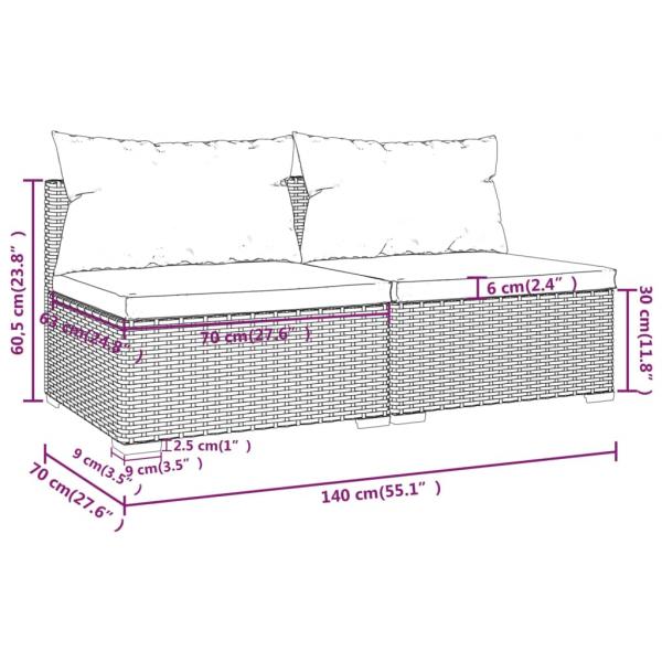 2-tlg. Garten-Lounge-Set mit Kissen Poly Rattan Grau