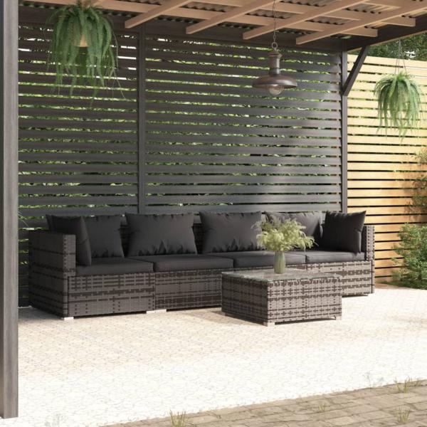 ARDEBO.de - 5-tlg. Garten-Lounge-Set mit Kissen Poly Rattan Grau