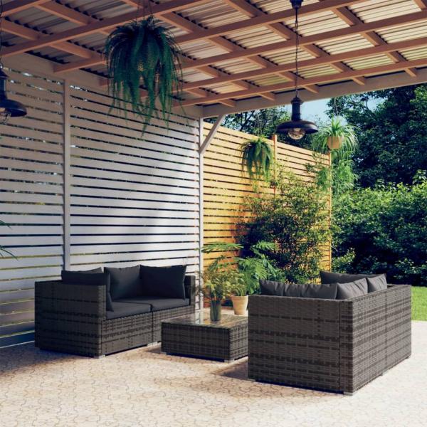 ARDEBO.de - 5-tlg. Garten-Lounge-Set mit Kissen Poly Rattan Grau