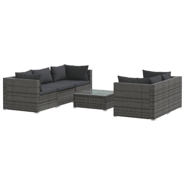 6-tlg. Garten-Lounge-Set mit Kissen Poly Rattan Grau