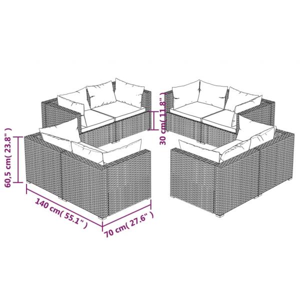 8-tlg. Garten-Lounge-Set mit Kissen Poly Rattan Braun