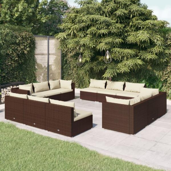 ARDEBO.de - 12-tlg. Garten-Lounge-Set mit Kissen Poly Rattan Braun