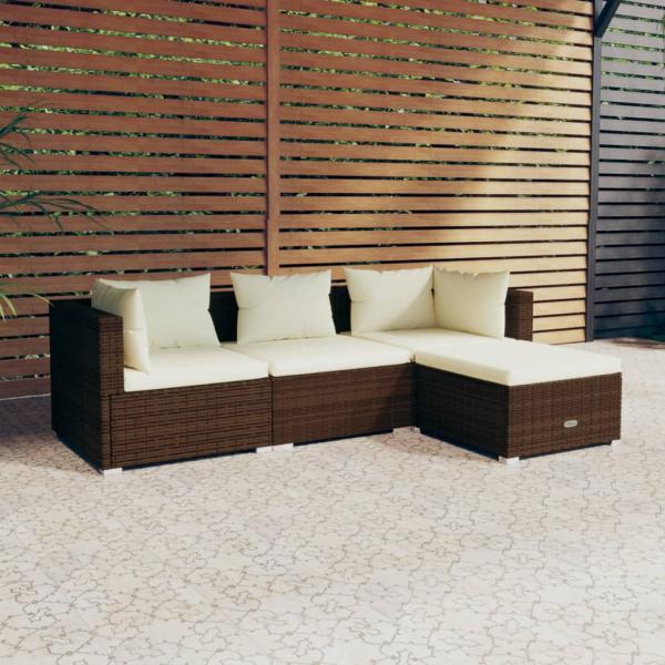 ARDEBO.de - 4-tlg. Garten-Lounge-Set mit Kissen Poly Rattan Braun