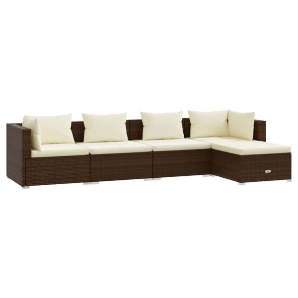 5-tlg. Garten-Lounge-Set mit Kissen Poly Rattan Braun