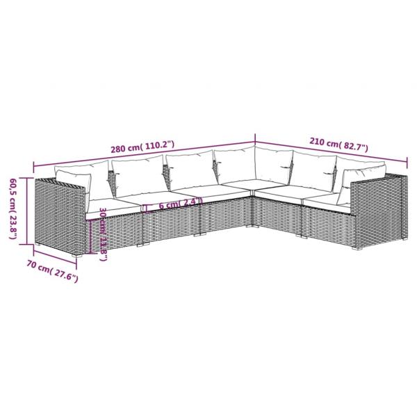 6-tlg. Garten-Lounge-Set mit Kissen Poly Rattan Braun