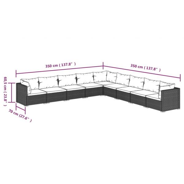 9-tlg. Garten-Lounge-Set mit Kissen Poly Rattan Braun