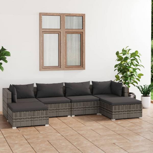 ARDEBO.de - 6-tlg. Garten-Lounge-Set mit Kissen Poly Rattan Grau