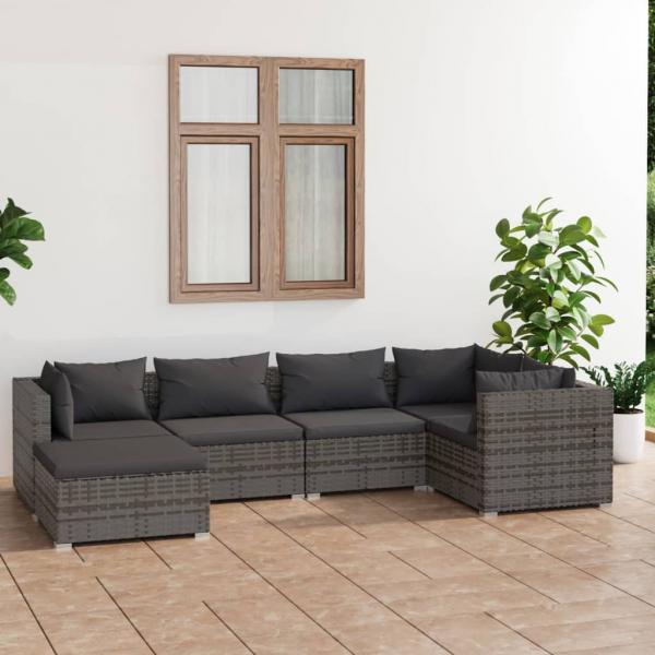 ARDEBO.de - 6-tlg. Garten-Lounge-Set mit Kissen Poly Rattan Grau