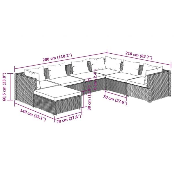 7-tlg. Garten-Lounge-Set mit Kissen Poly Rattan Grau