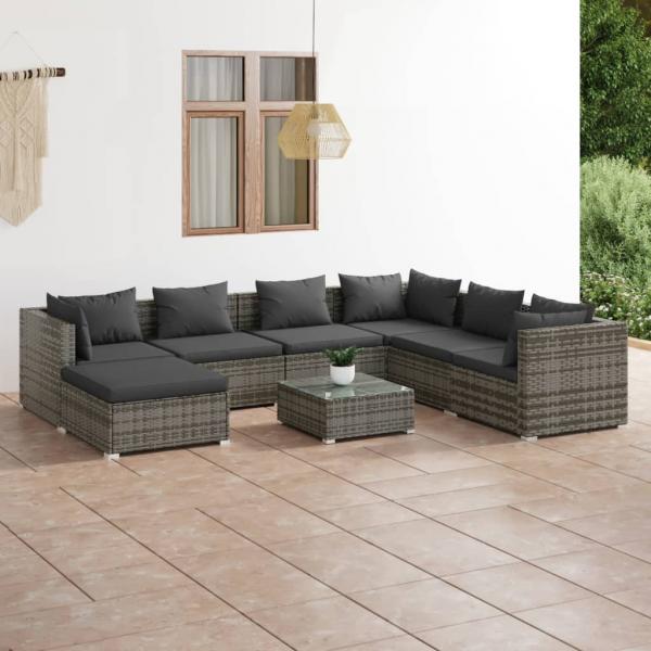 ARDEBO.de - 8-tlg. Garten-Lounge-Set mit Kissen Poly Rattan Grau