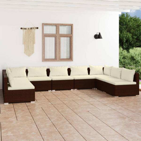 ARDEBO.de - 9-tlg. Garten-Lounge-Set mit Kissen Poly Rattan Braun