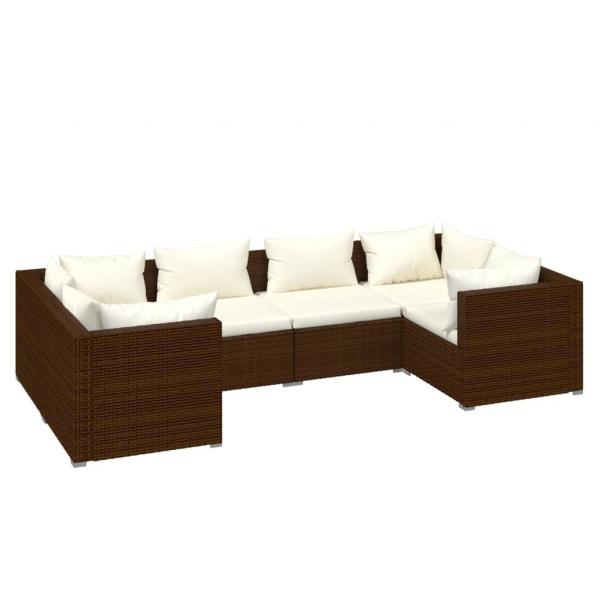 6-tlg. Garten-Lounge-Set mit Auflagen Poly Rattan Braun