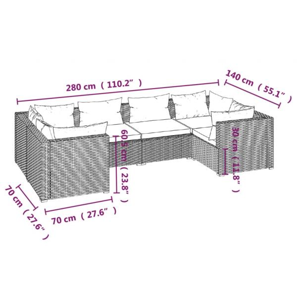 6-tlg. Garten-Lounge-Set mit Kissen Poly Rattan Grau