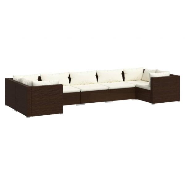 7-tlg. Garten-Lounge-Set mit Kissen Poly Rattan Braun