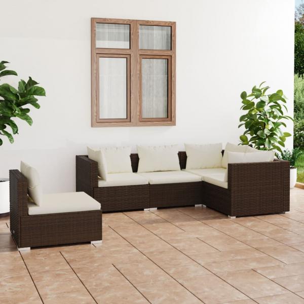 ARDEBO.de - 5-tlg. Garten-Lounge-Set mit Kissen Poly Rattan Braun