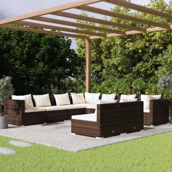 ARDEBO.de - 9-tlg. Garten-Lounge-Set mit Kissen Braun Poly Rattan