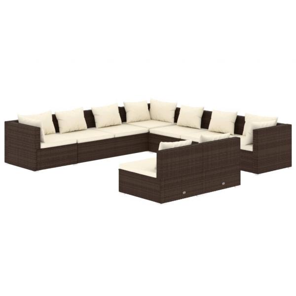 9-tlg. Garten-Lounge-Set mit Kissen Braun Poly Rattan