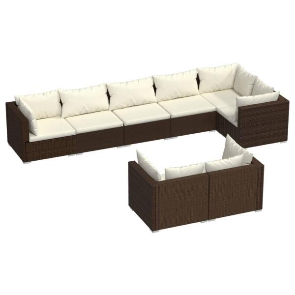 8-tlg. Garten-Lounge-Set mit Kissen Braun Poly Rattan