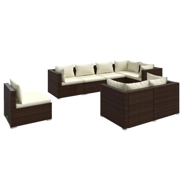 8-tlg. Garten-Lounge-Set mit Kissen Poly Rattan Braun