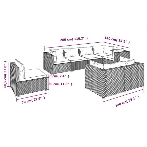 8-tlg. Garten-Lounge-Set mit Kissen Poly Rattan Braun