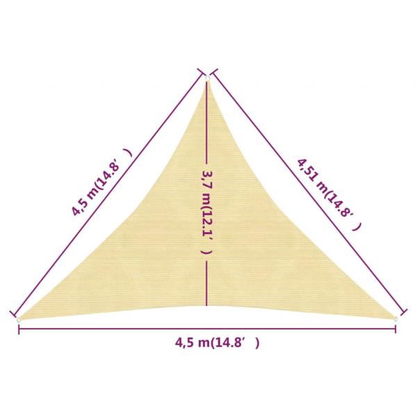 Sonnensegel 160 g/m² Beige 4,5x4,5x4,5 m HDPE