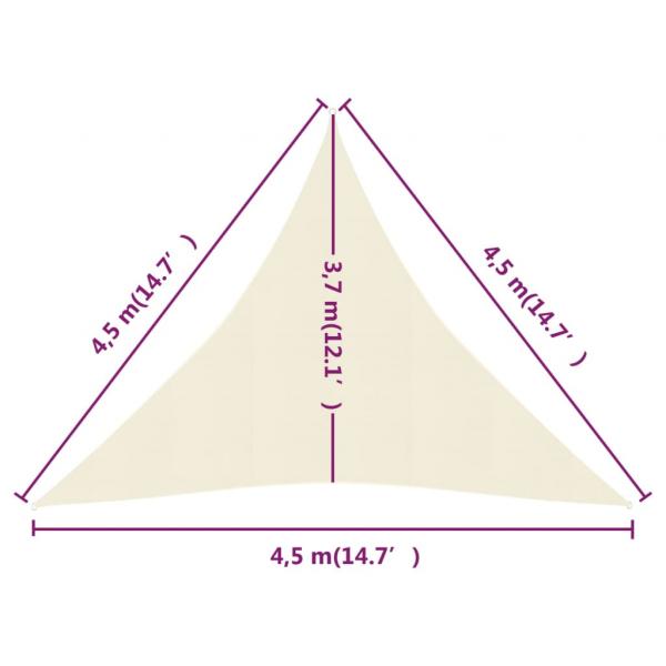 Sonnensegel 160 g/m² Creme 4,5x4,5x4,5 m HDPE