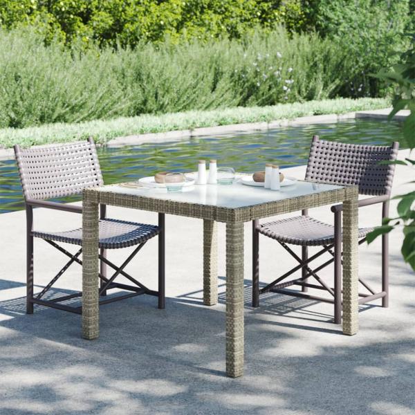 ARDEBO.de - Gartentisch 90x90x75 cm Gehärtetes Glas Poly Rattan Grau