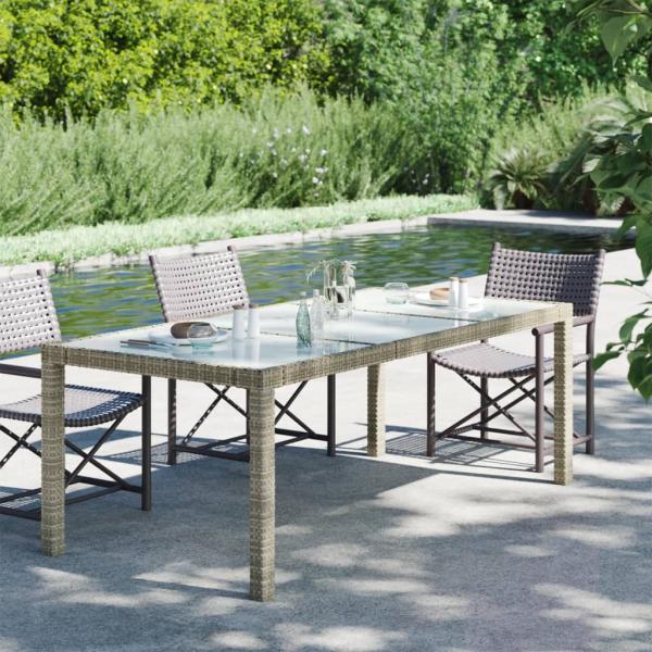 ARDEBO.de - Gartentisch Grau 190x90x75 cm Hartglas und Poly Rattan