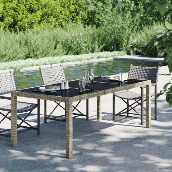 ARDEBO.de - Gartentisch Grau 190x90x75 cm Gehärtetes Glas und Poly Rattan